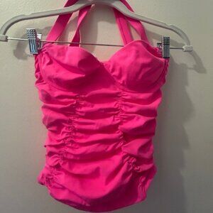 Free People Movement Out To Play Hot Barbie Pink Ruch Sweetheart Neckline Tank
